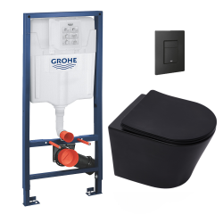 Grohe Pack WC Bâti-support Rapid SL + WC Infinitio sans bride noir mat + Abattant softclose + Plaque noire mat