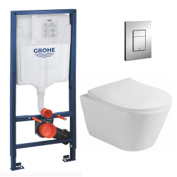 Grohe Pack WC Bâti-support Rapid SL + WC sans bride Lucco Avva + Abattant softclose + Plaque chrome (RapidSL-Avva-1)
