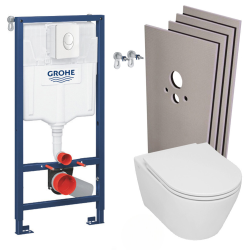 Grohe Pack WC Bâti-support Rapid SL + WC sans bride Serel SP26 + abattant softclose + Plaque blanc alpin + Set d'habillage