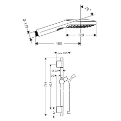 Unica Set barre de douche S Puro 65 cm avec flexible + Douchette à main 3 jets Raindance 120 Select E , noir mat (28632670-SET)