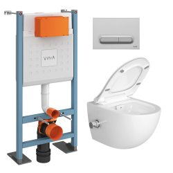 Vitra  Pack WC Bâti autoportant V-Fix Core + WC SAT avec bidet thermostatique + Abattant SoftClose + Plaque chrome mat (VFTFSATCL5)