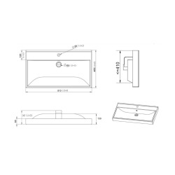Stilla 81x46x6,5 cm lavabo en céramique pour meubles, avec trop-plein, blanc (VERSO80)