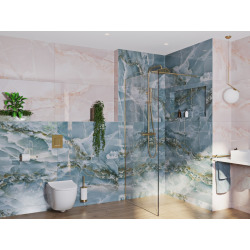 Walk-in 110x200cm Paroi en verre Crystal Glass® 8 mm anticalcaire, avec bras et profilés or (SATBWI110PRZ)