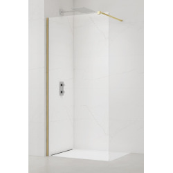 Walk-in 130x200cm Paroi en verre Crystal Glass® 8 mm anticalcaire, avec bras et profilés Laiton (SATBWI130PRMO)