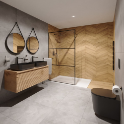 Swiss Aqua Technologies Walk-in 90x200cm Paroi en verre sérigraphié 8 mm anticalcaire, avec bras et profilés noir mat (SATBWI90CPPRC)