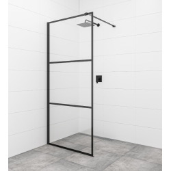 Walk-in 100x200cm Paroi en verre sérigraphié 8 mm anticalcaire, avec bras et profilés noir mat (SATBWI100CPPRC)