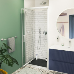 TEX-C Porte de douche 90x195cm ouverture gain de place anticalcaire avec profilés chrome brillant (SATTEXC90CRT)