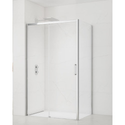 TEX BB ensemble porte coulissante/paroi 110x90cm anticalcaire avec profilés chrome brillant (TEXDBB110S90-SET)