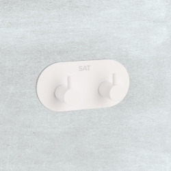 Patère murale adhésive double crochets en acier inoxydable, blanc mat (HACEKNALEP2KB)