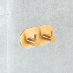 Patère murale adhésive double crochets en acier inoxydable, or brossé (HACEKNALEP2KBZ)