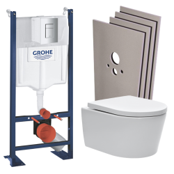Grohe Pack WC bâti autoportant + WC Swiss Aqua Technologies sans bride + Plaque chrome + Set habillage (ProjectSATrimless-1-sabo)