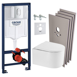 Grohe Pack WC Bâti Rapid SL + WC sans bride SAT Tornado Quiet + Abattant SoftClose + Plaque chrome + Set d'habillage (ARENADELANOTQSB)