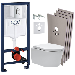 Grohe Pack WC Bâti-support Rapid SL + WC SAT sans bride + Abattant SoftClose + Plaque chrome + Set d'habillage (ARENASATSB)