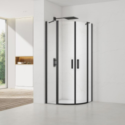 Swiss Aqua Technologies Set Porte de douche 80x195 cm transparente noir + 2x Poignée pour porte de douche, chrome (SATFUSP80CT-SET)