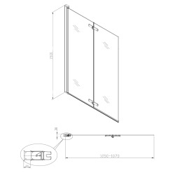 150x105 cm SK Pare-baignoire en verre 2 volets pliants, orientation gauche et droite, chrome (SATVZSKNEW105)