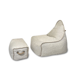 Buddy's Rest fauteuil poire + repose pieds 90x60x85 cm interieur & exterieur, resistant au soleil, Beige, sans polystyrène