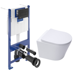Villeroy & Boch Pack WC Bâti-support sol mur + WC SAT Infinitio sans bride + Abattant SoftClose + Plaque noire (VCNINFI4)