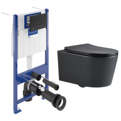 Villeroy & Boch Pack WC Bâti-support sol mur Villeroy & Boch + WC SAT sans bride + Abattant SoftClose + Plaque noire (VCNBLSAT4)