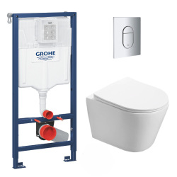 Grohe Pack WC Bâti-support Rapid SL + WC sans bride Infinitio + Abattant softclose + Plaque Chrome (RapidSL-Infinitio-8)