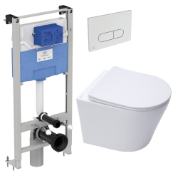 Ideal Standard Pack WC Bâti autoportant Prosys + WC SAT sans bride + Abattant SoftClose + Plaque blanche (PROSYSINFI1)
