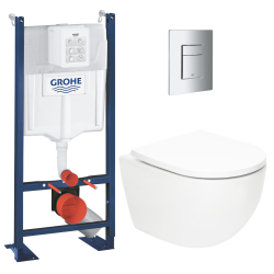 Grohe Pack WC Bâti-support autoportant Rapid SL + WC SAT Tornado sans bride + Abattant SoftClose + Plaque chrome (PROTORNADO1)