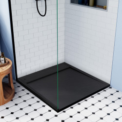 Alda Siphon + Receveur de douche 80x80cm. Pierre de synthèse, noir mat (ALD15-8080N-S)