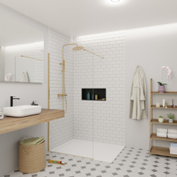 Walk-in 100x200cm Paroi en verre Crystal Glass® 8 mm anticalcaire, avec bras et profilés Laiton (SATBWI100PRMO)