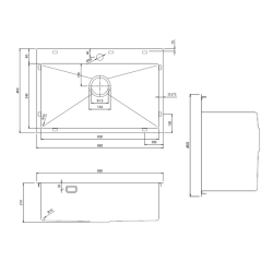  Timeless Évier de cuisine encastrable en inox 304, 68x45x21 cm, 1 bac, Gun Metal brossé PVD