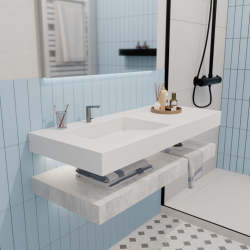 Ultra plan vasque collectif autoportant 1200 x 520 x 100 mm, en Solid Surface, PMR, blanc mat (ULTRA-1200)