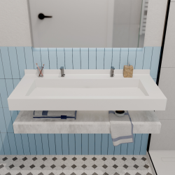 Ultra plan vasque collectif autoportant 1200 x 520 x 100 mm, en Solid Surface, PMR, blanc mat (ULTRA-1200)