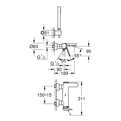 GROHE Plus Mitigeur bain/douche 1/2" + Set de douche, chrome (G33547003)