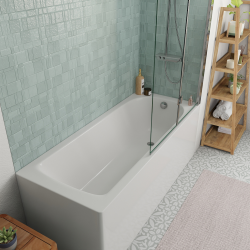 Kaldewei 170x75 cm Ensemble baignoire Saniform universelle + Pare baignoire pliable, 2 volets chrome + pieds (KW3731-SETP2)