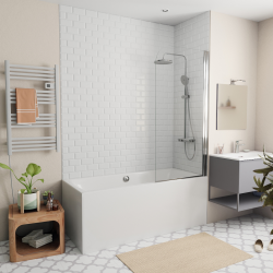 Siko 160x70 cm Ensemble baignoire universelle + Pare baignoire pivotant chrome + pieds (CUB1600PLUS-SETP1)