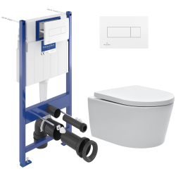 Villeroy & Boch Pack WC Bâti-support Villeroy & Boch + WC SAT sans bride et fixations invisibles + Plaque blanche (ViConnectSATrimless-2)