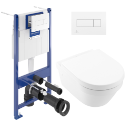 Villeroy & Boch Pack WC Bâti Villeroy & Boch + Cuvette Villeroy sans bride + Abattant Duroplast + Plaque blanche (ViConnectArchi3-2)