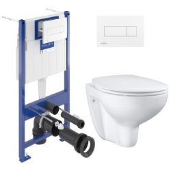 Villeroy & Boch Pack WC bâti-support Villeroy & Boch + Cuvette Grohe Bau sans bride + Abattant + Plaque blanche (ViConnectBauClassic-2)