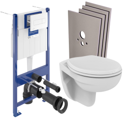 Villeroy & Boch Pack WC bâti-support Villeroy & Boch + WC Porcher sans bride + Abattant + Plaque blanche + habillage (ViConnectPorcher-2-sabo)