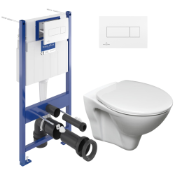 Villeroy & Boch Pack WC Bâti-support Viconnect Villeroy & Boch + WC suspendu Jika Neo + Abattant + Plaque blanche (ViConnectS-LinePro-2)