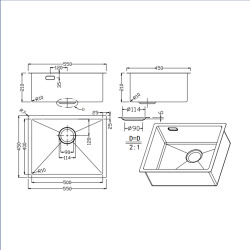Timeless Évier de cuisine sous plan inox 304, 1 bac , 55x45x21 cm, Or brossé PVD