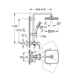 Vitalio Comfort 250 Colonne de douche avec mitigeur monocommande + Douche de tête + Douchette 2 jets, chrome (G26985001)