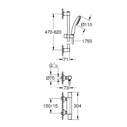 Precision Start Set de douche avec mitigeur thermostatique + Douchette + Barre 60 cm, chrome (G34597001)