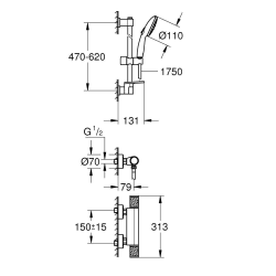 Precision Feel Set de douche avec mitigeur thermostatique + Douchette 3 jets + Barre 60 cm, chrome (G34791001)
