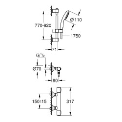 Precision Flow Set de douche avec mitigeur thermostatique + Douchette + Barre 90 cm, chrome (G34805001)