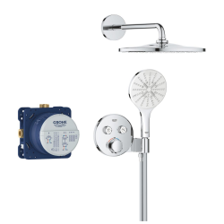 Grohe Precision SmartControl Set de douche encastrée façade thermostatique + Douche de tête + Douchette 3 jets, chrome (G34877000)