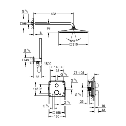  Precision Set de douche encastrée avec mitigeur thermostatique + Douche de tête + Douchette, chrome (G34881000)