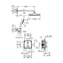  Precision Set de douche encastrée avec mitigeur thermostatique + Douche de tête + Douchette 2 jets, noir mat (G348822430)