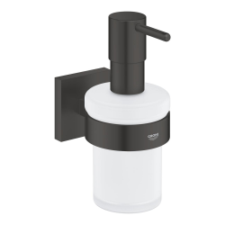 Grohe Start Cube distributeur de savon 160 ml en verre mat avec support, noir mat (G410982430)