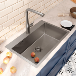 Ceramia Timeless Évier de cuisine encastrable en inox 304, 68x45x21 cm, 1 bac, Gun Metal brossé PVD