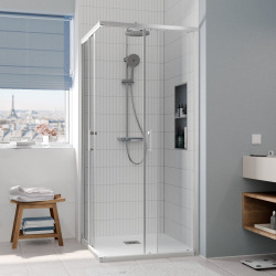 CASCADA Porte de douche 90x90x195cm coulissante anticalcaire avec profilés chrome brillant (CERAHC9090C)