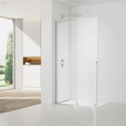 X-MOTION 110x200cm Paroi en verre coulissante Crystal Glass® 8 mm anticalcaire, avec bras et profilés chrome brillant (SATBWIXM1